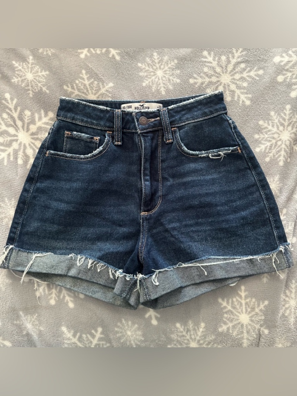 Hollister Dark Indigo High-Rise Rolled Hem Denim Shorts